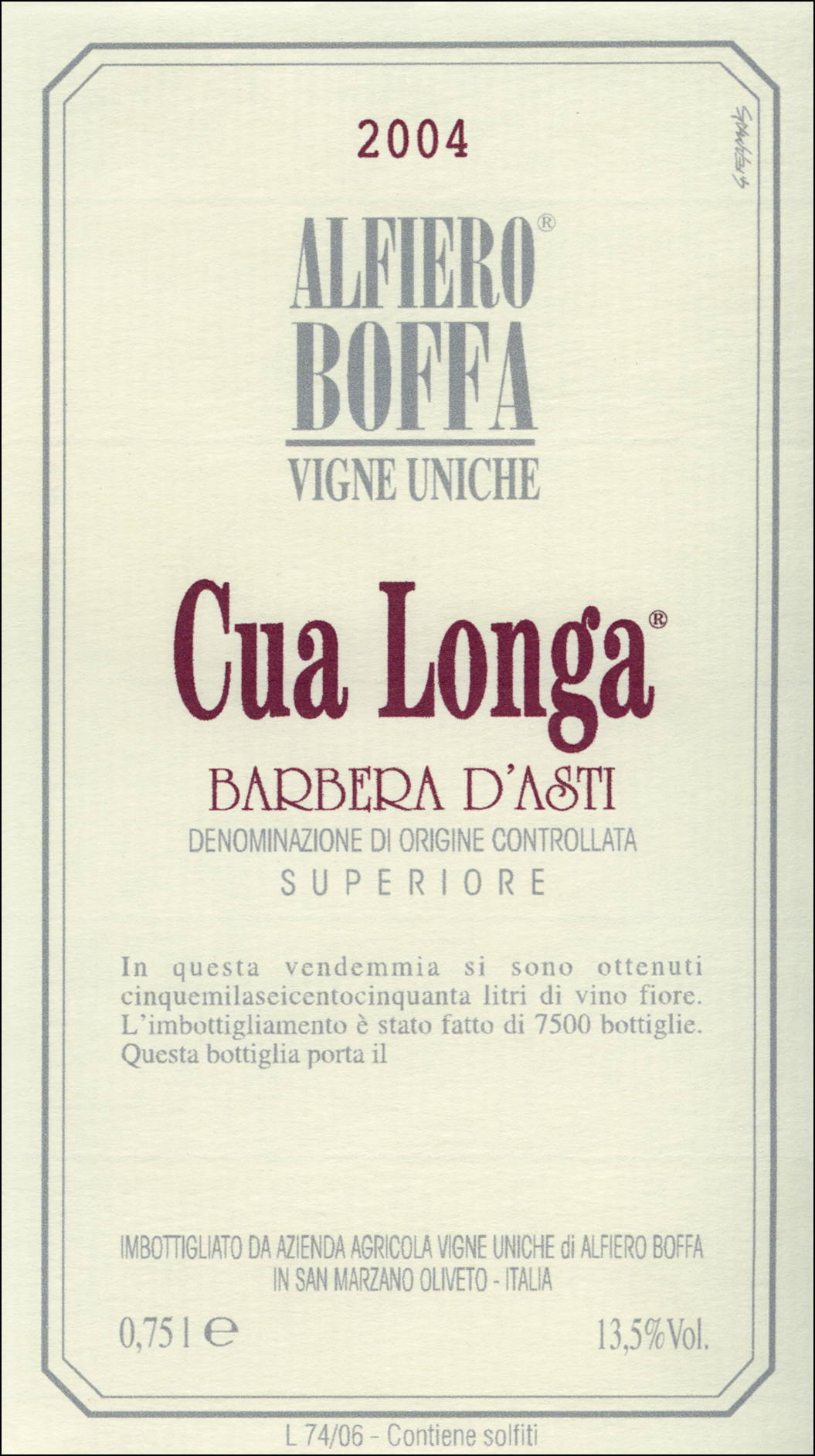 Barbera d'Asti Vigna Cua Longa 2011