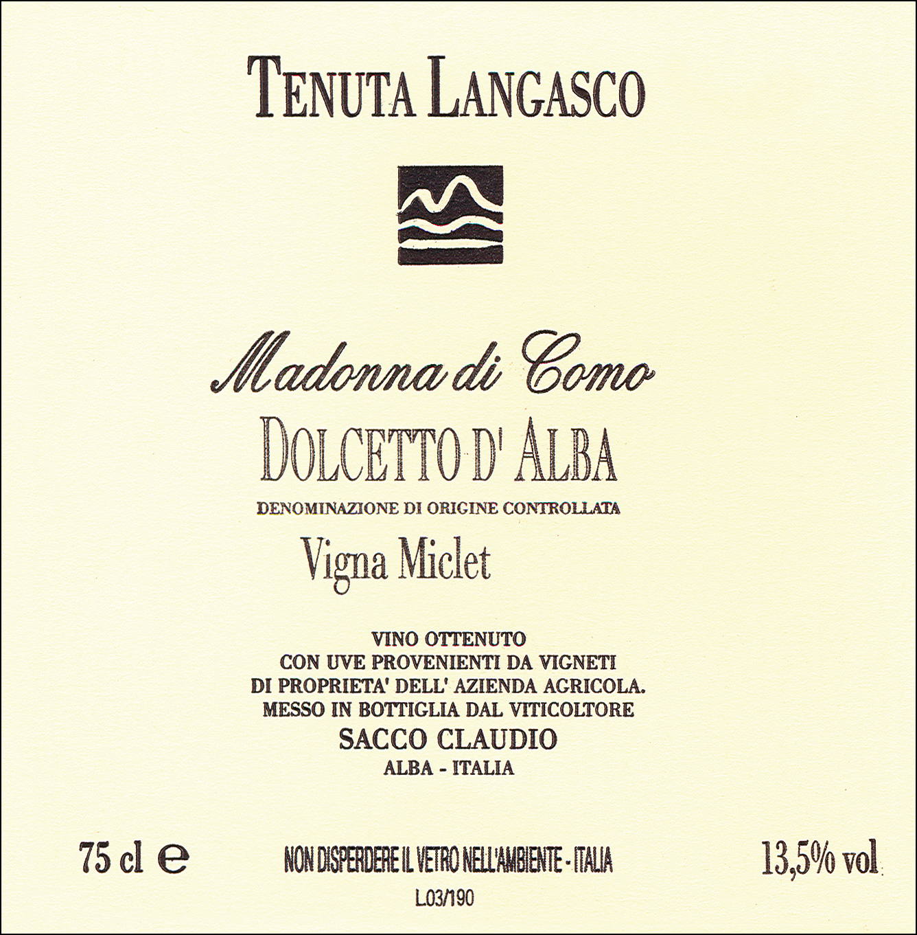 Dolcetto d'Alba Madonna di Como 1996