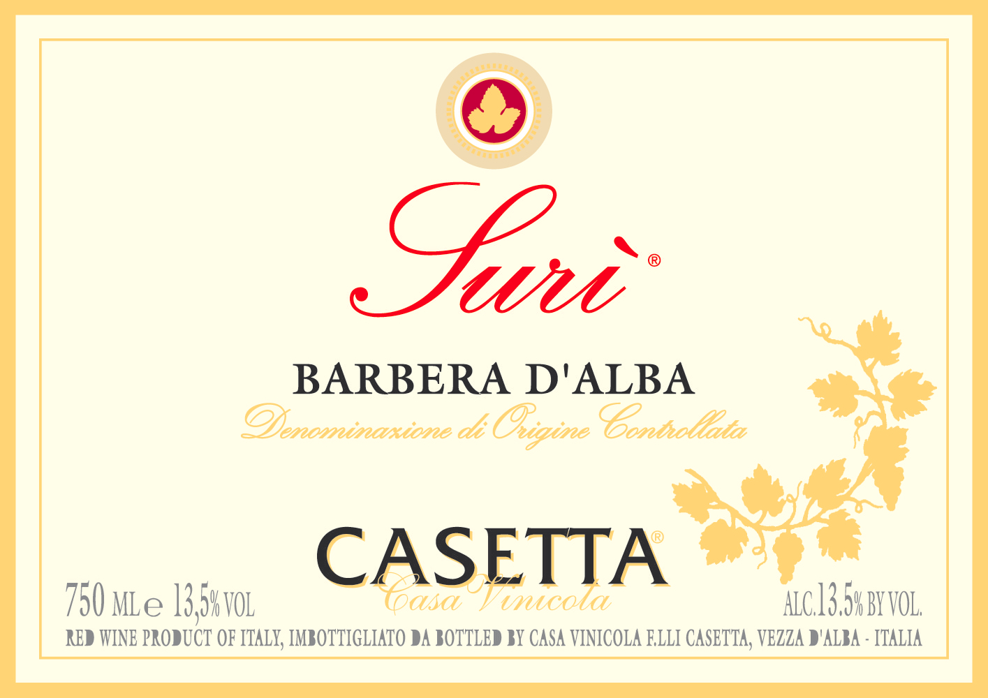 Barbera d'Alba Surì 2012