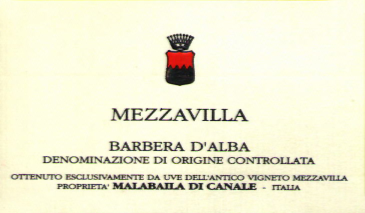 Barbera d'Alba Mezzavilla Barrique 2008