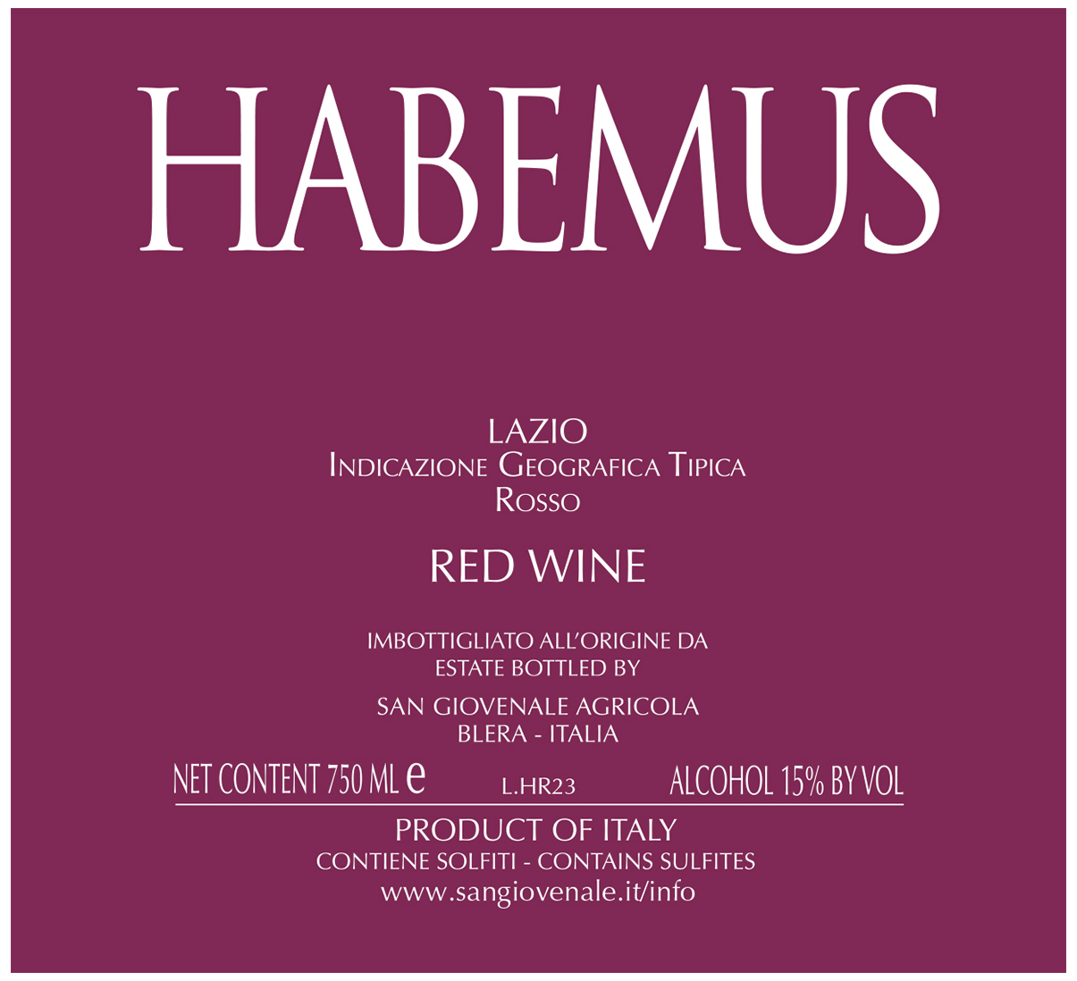 Habemus Lazio Rosso Igt Etichetta Rossa 2013